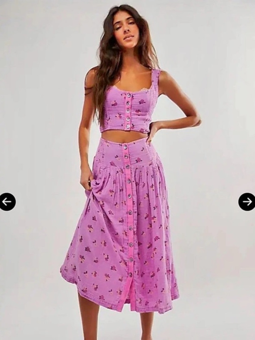 Free People Floral Two-Piece Skirt Set in Pink